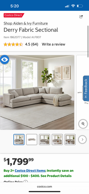 Aiden & Ivy Derry 2-Piece Fabric Sectional