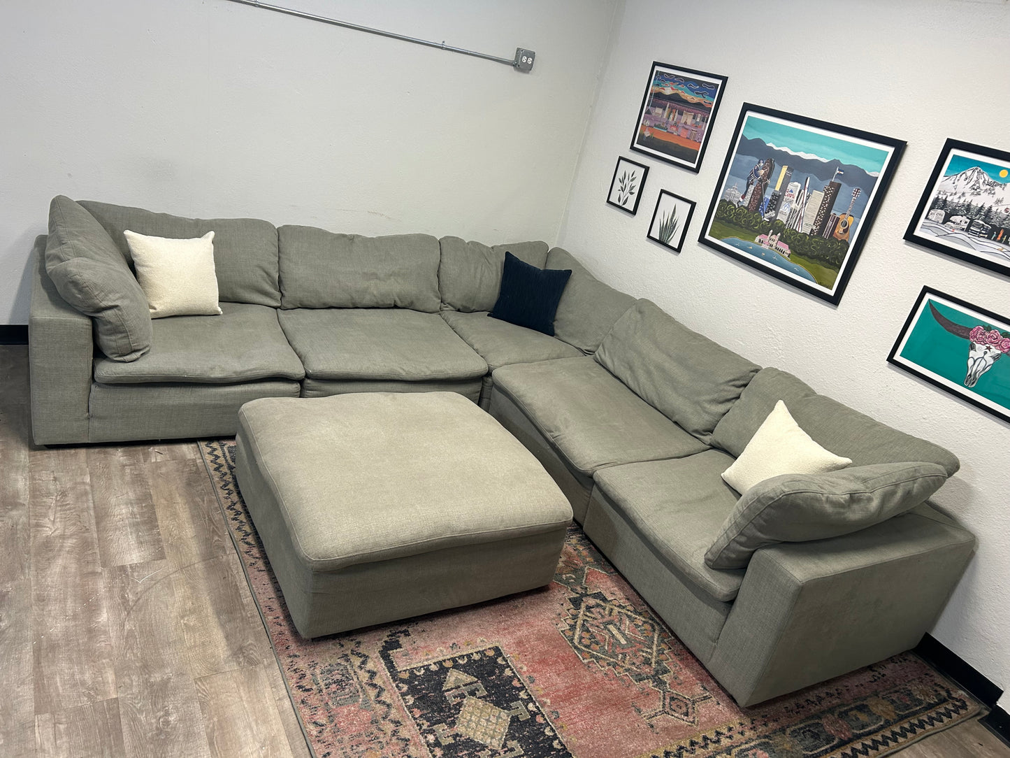 6-Pc Modular Sky Grey Cloud Sectional With Ottoman