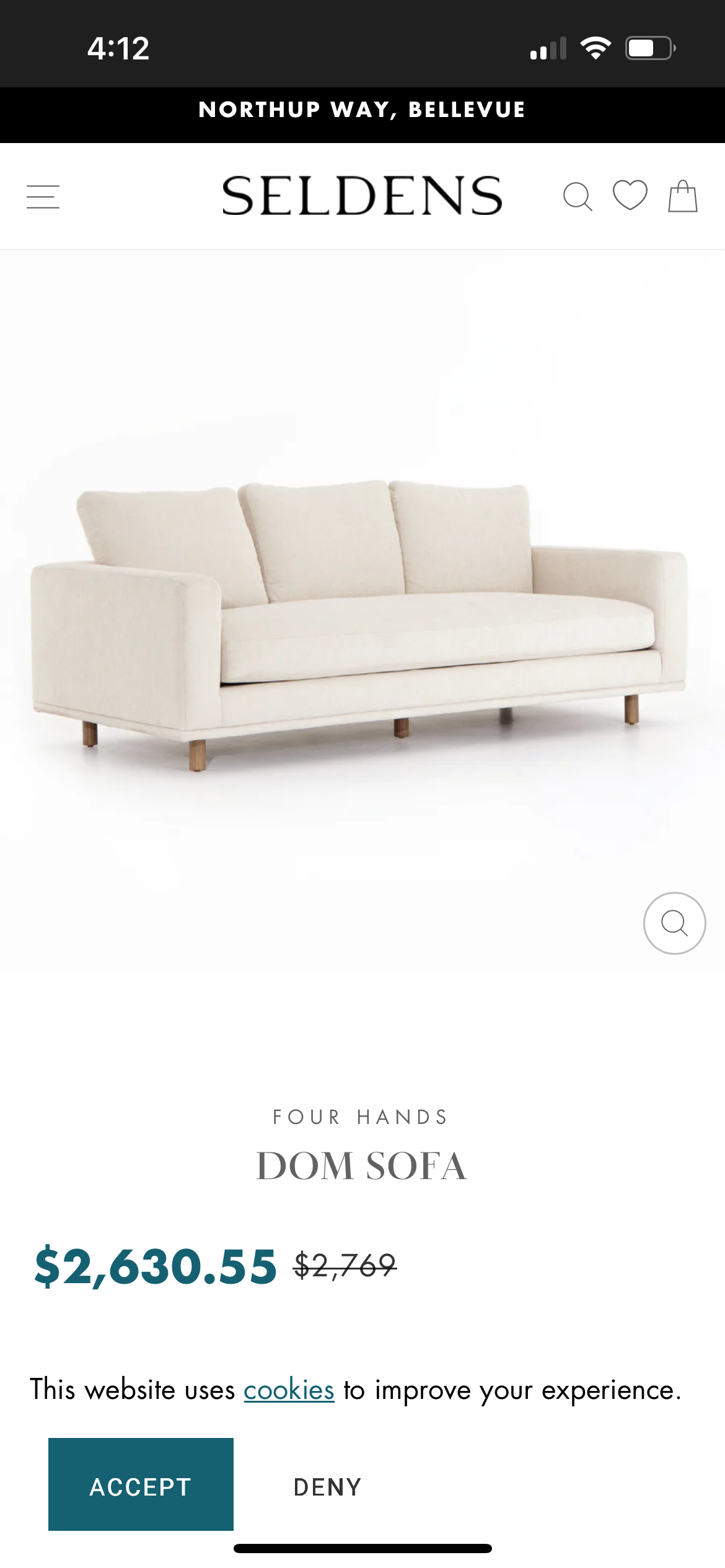 Four Hands Sky Grey 87'' Dom Sofa