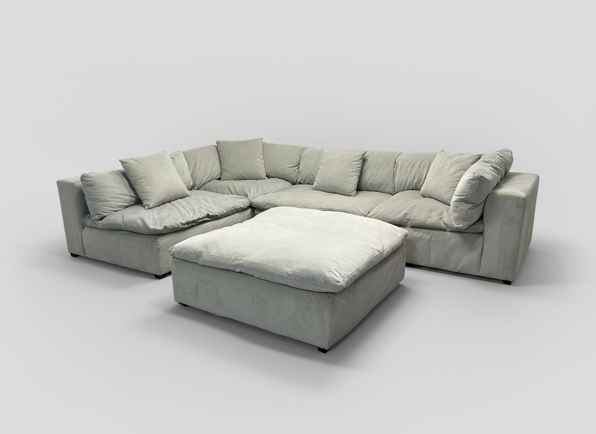 5-Pc Modular Sky Grey Velvet Cloud Sectional