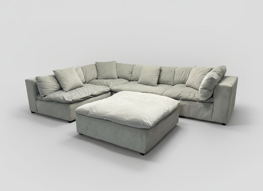 5-Pc Modular Sky Grey Velvet Cloud Sectional