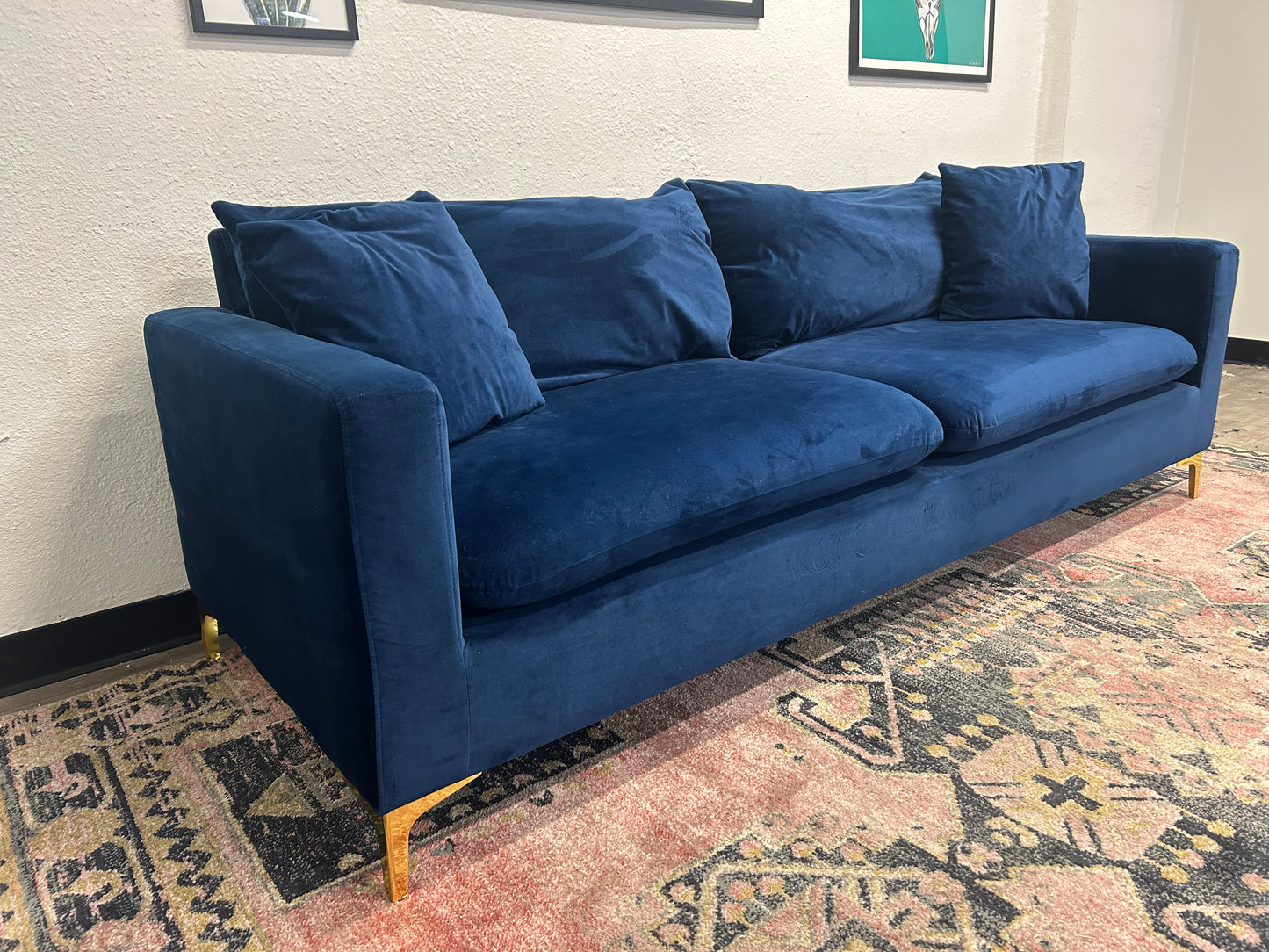 Dark Blue Velvet MCM Sofa