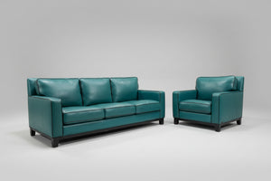 Abbyson Teal Leather Sofa & Chair Set