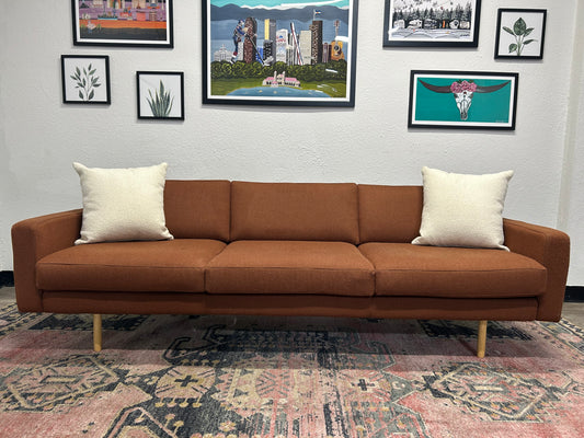 OFS Burnt Orange 100% Wool MCM Sofa