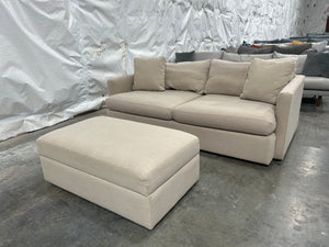 Crate & Barrel 83” Lounge Deep Sofa w/Storage Ottoman (Beige)