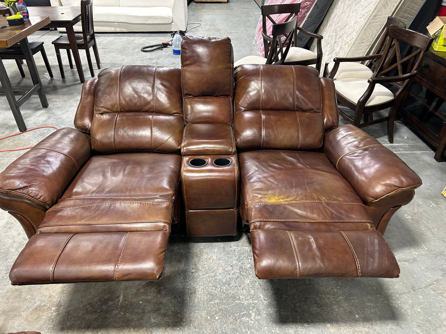 Brown Leather Power Recliner Sofa & Loveseat Set