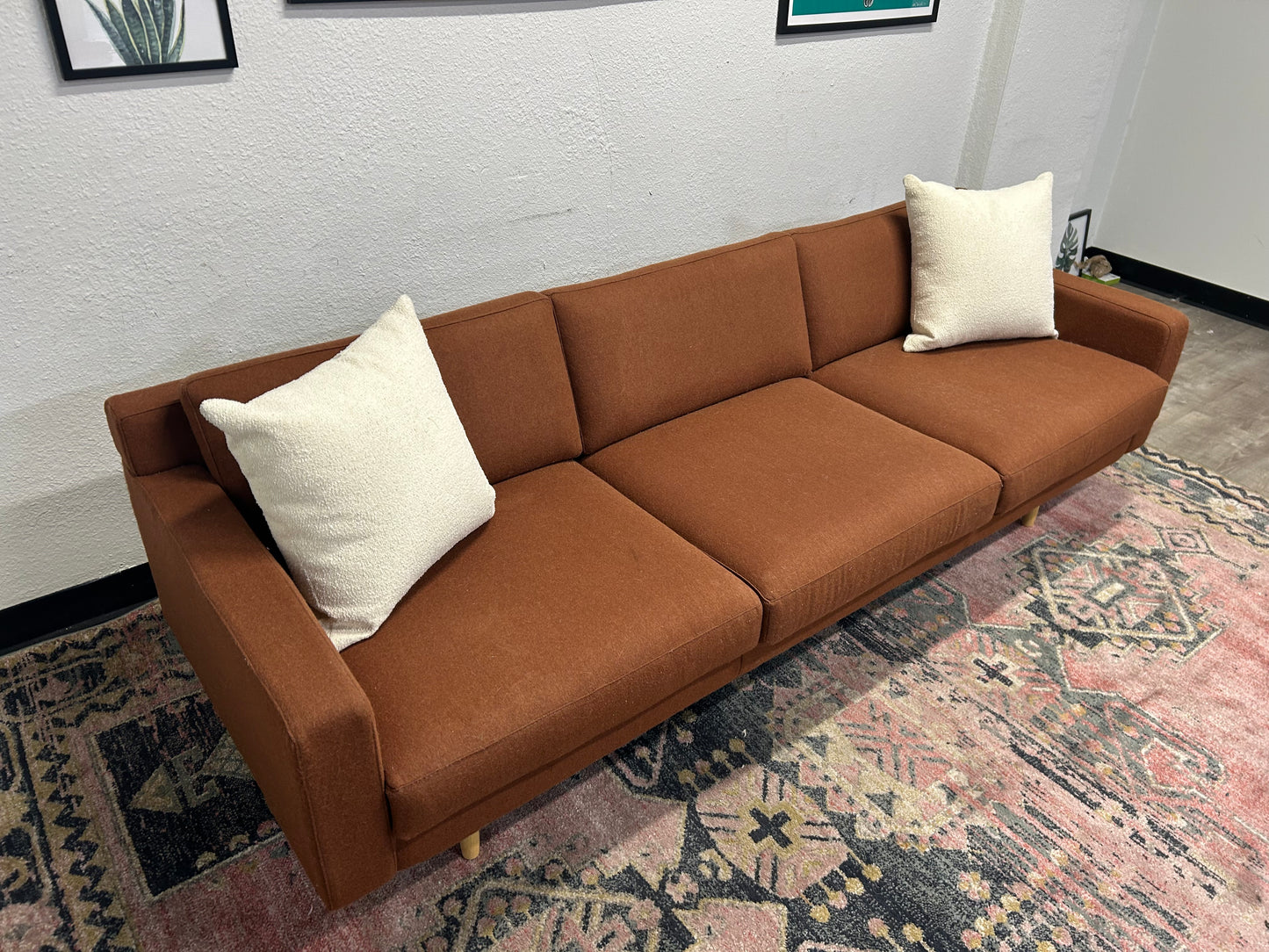 OFS Burnt Orange 100% Wool MCM Sofa