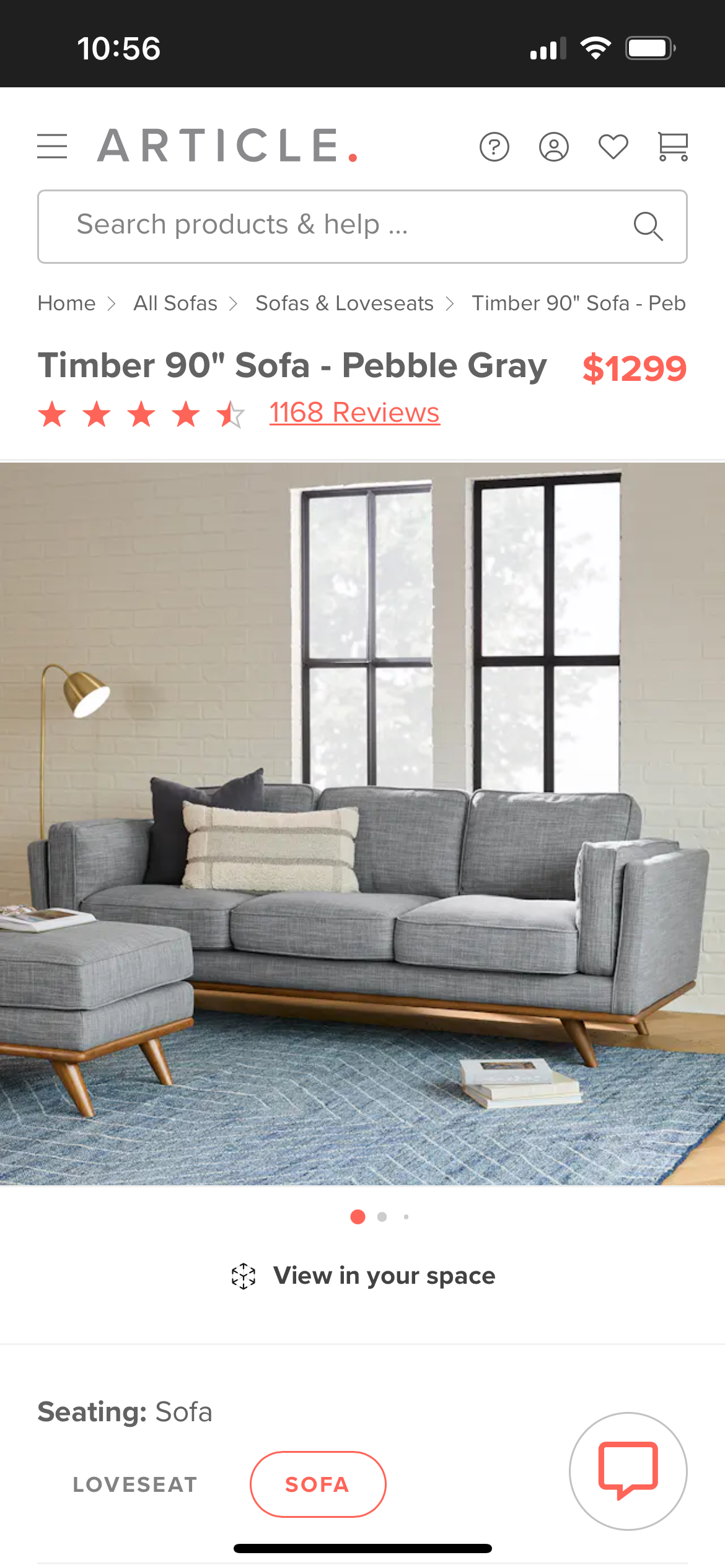 Article Light Gray MCM 90” Timber Sofa