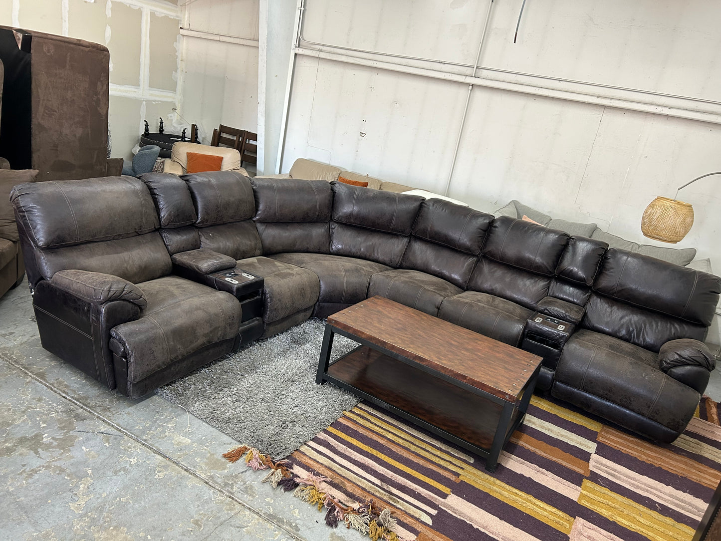 Brown Microsuede Electric Recliner Sectional