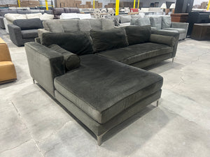Dark Olive Velvet 2-Pc Chaise Sectional