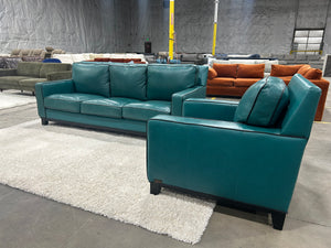 Abbyson Teal Leather Sofa & Chair Set