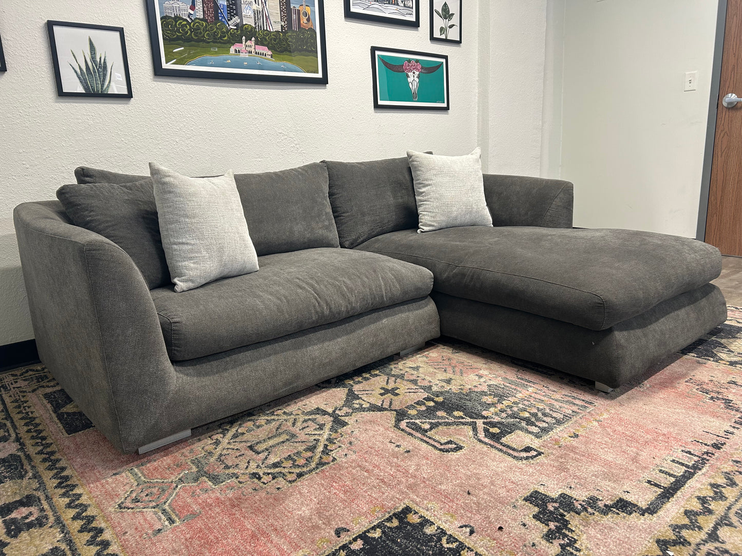 Mario Capasa Gray Feathers Collection Chaise Sectional