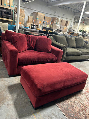 Scandinavian Designs Red Velvet Chair w/Ottoman