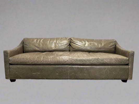 Restoration Hardware Gray Leather Belgian Track Arm Sofa