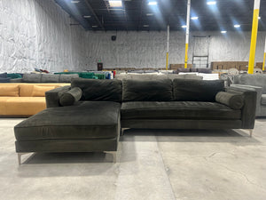 Dark Olive Velvet 2-Pc Chaise Sectional