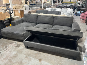 Dark Gray Chaise Sectional w/Storage Ottoman