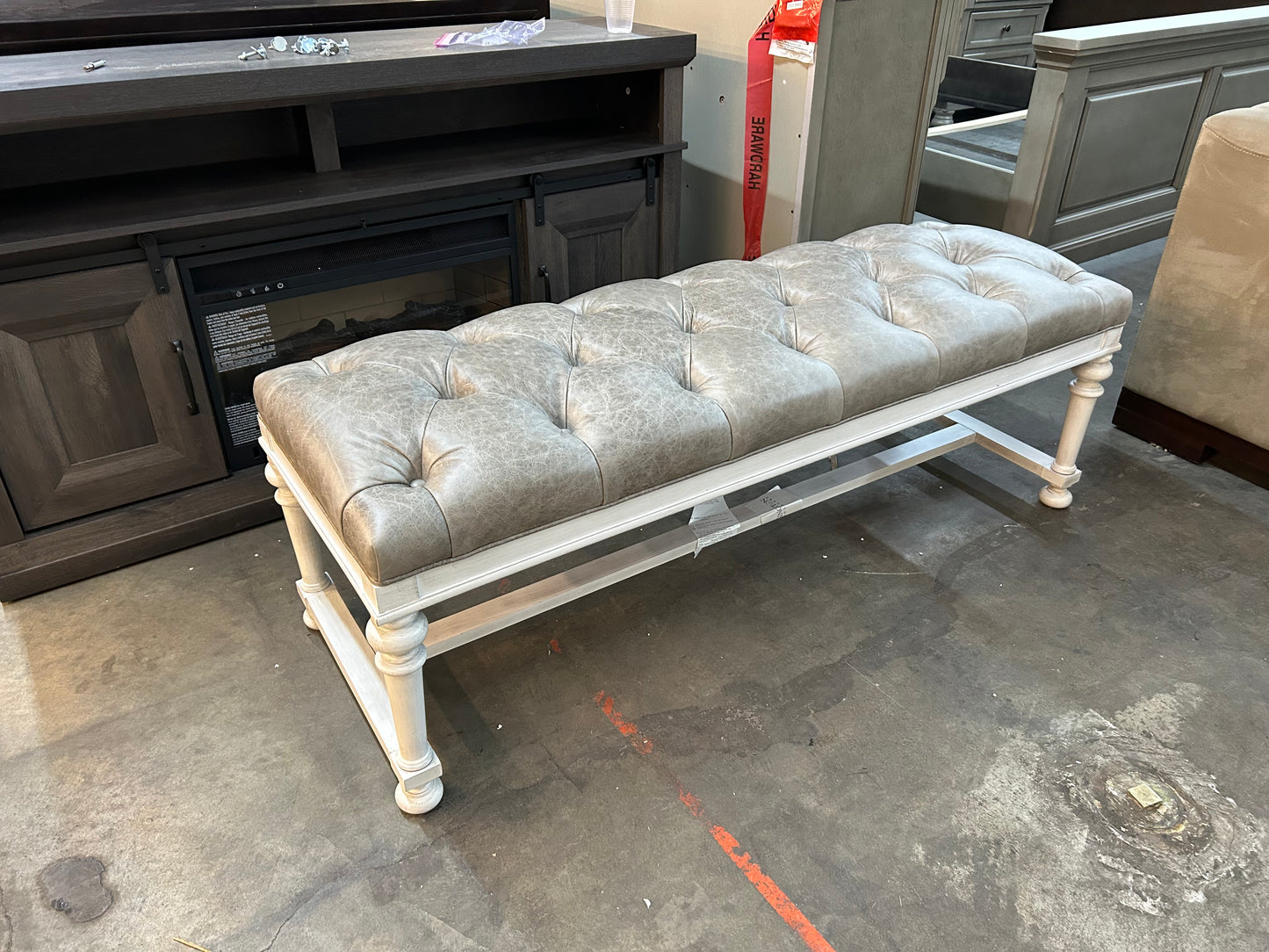 Gray Leather Lexington Bed Bench