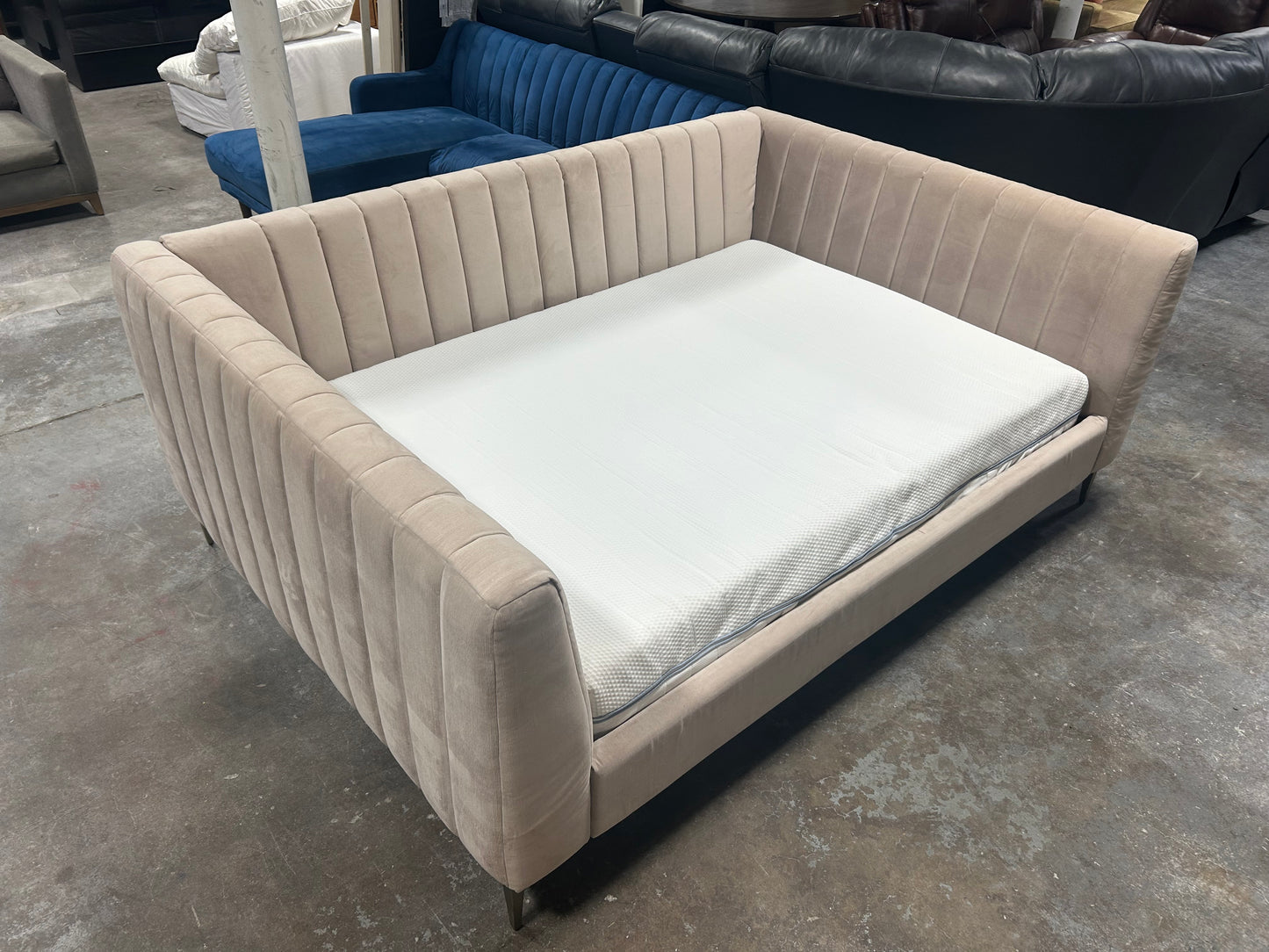 Pottery Barn Peach Velvet Full-Size MCM Daybed