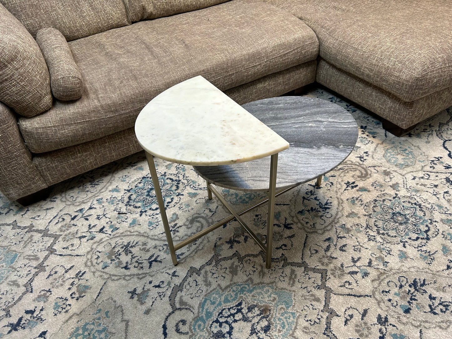 CB2 Two-Tier Marble End Table