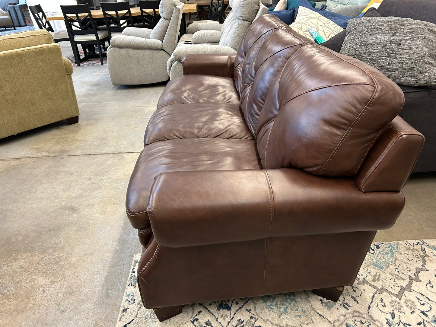 Studded Brown Leather Couch