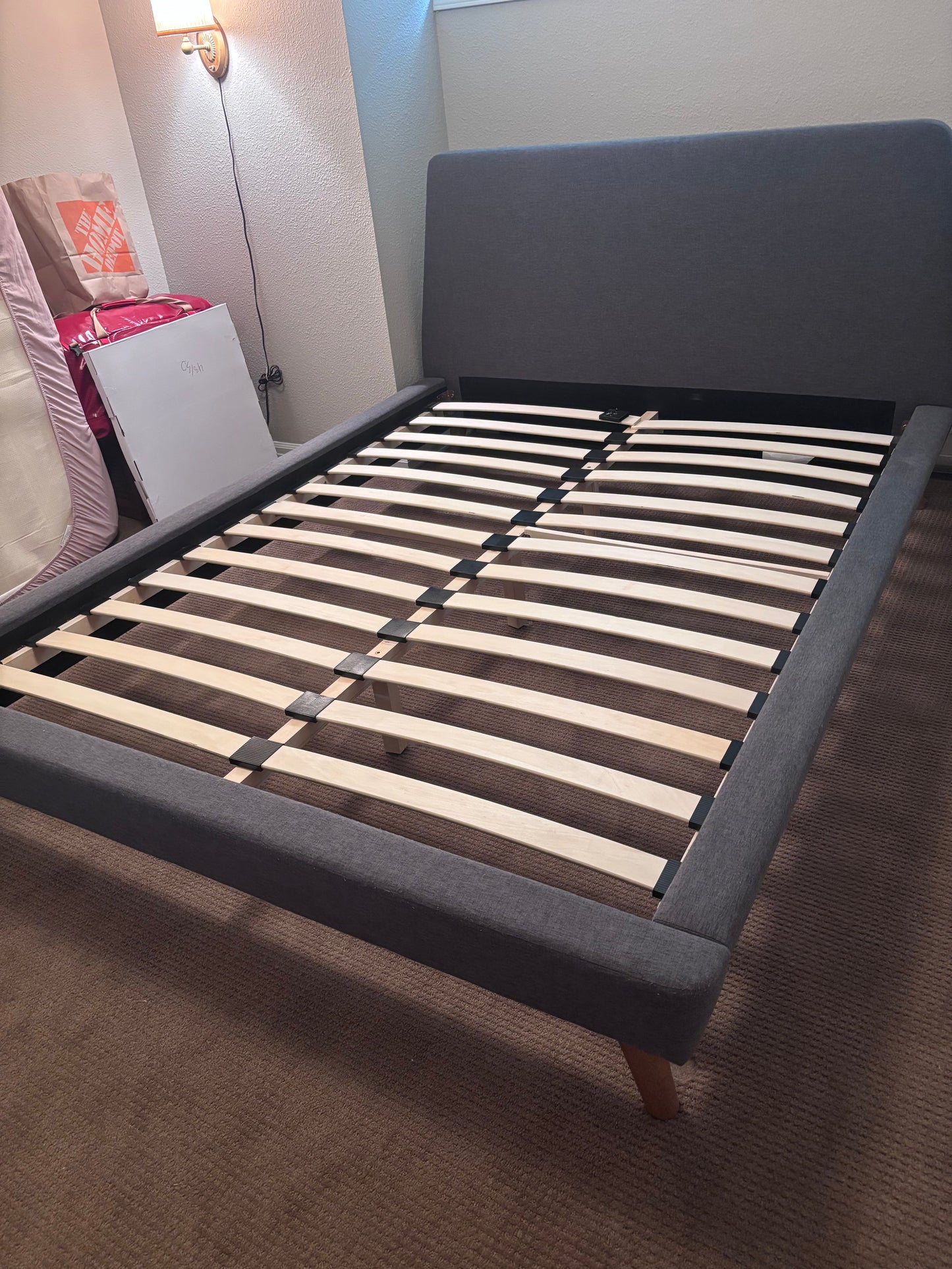 Dark Gray MCM Queen Bed Frame