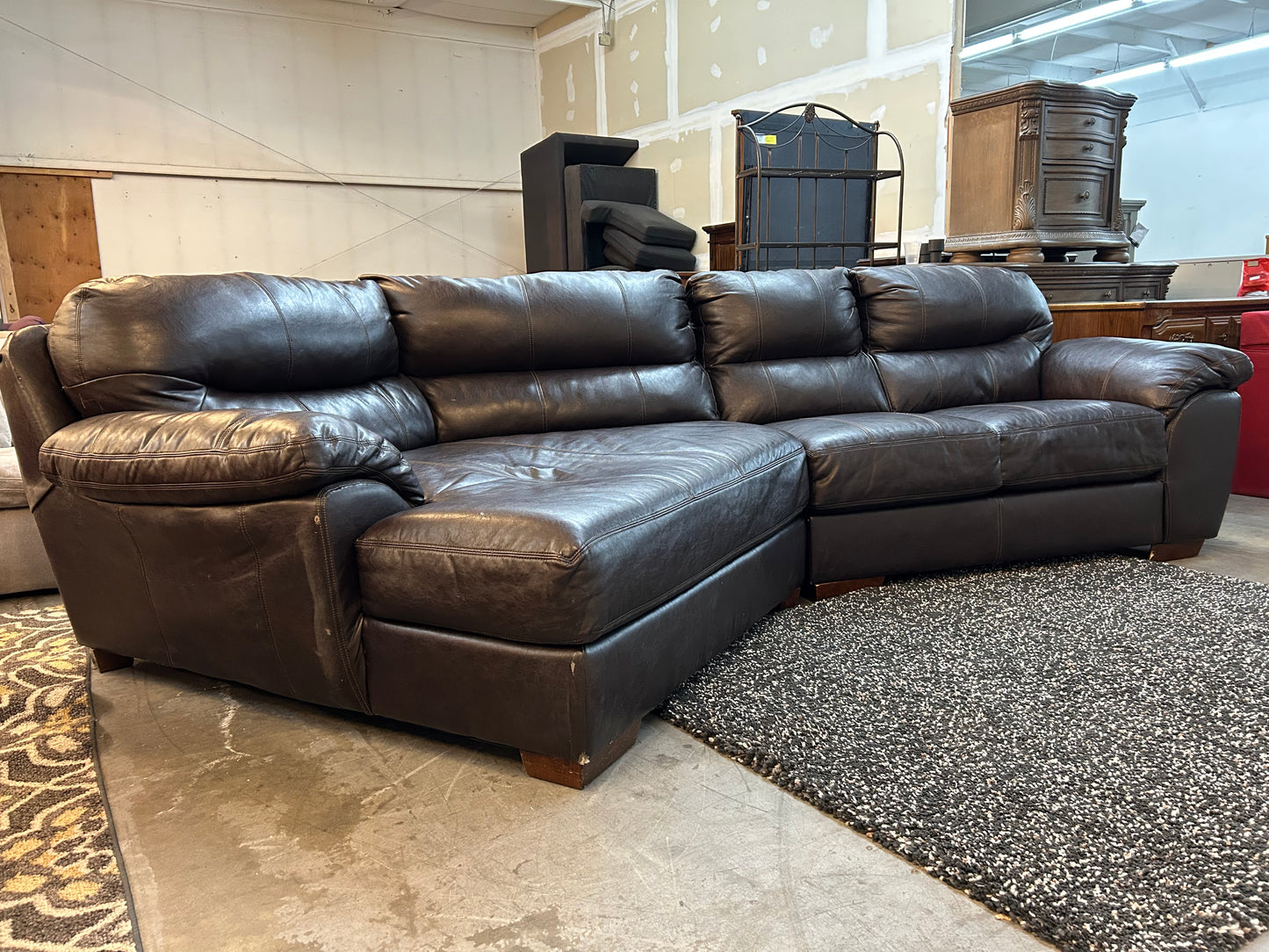 Dark Brown Leather Cuddler Chaise Sectional