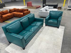 Abbyson Teal Leather Sofa & Chair Set