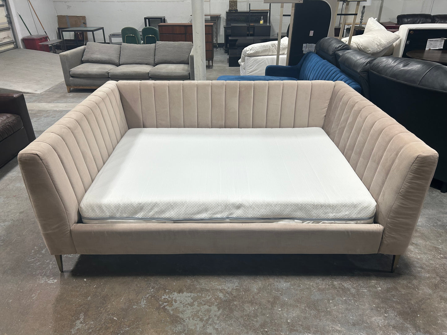 Pottery Barn Peach Velvet Full-Size MCM Daybed