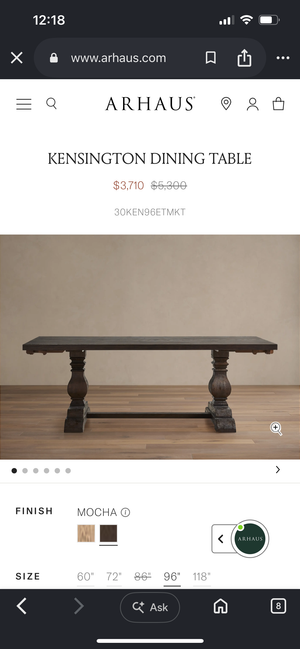 Arhaus 86” Kensington Dining Table