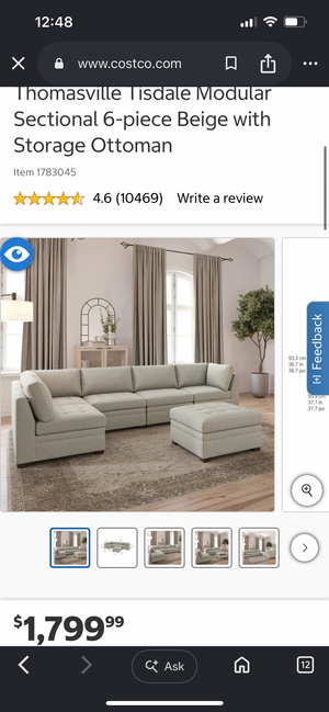 Thomasville Tisdale 6-Piece Modular Sectional w/Storage Ottoman (Taupe)
