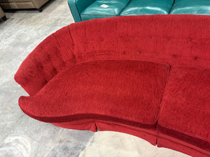 1970's Red Velvet Curved MCM Sofa