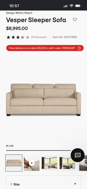 Design Within Reach Vesper Queen Sleeper Sofa