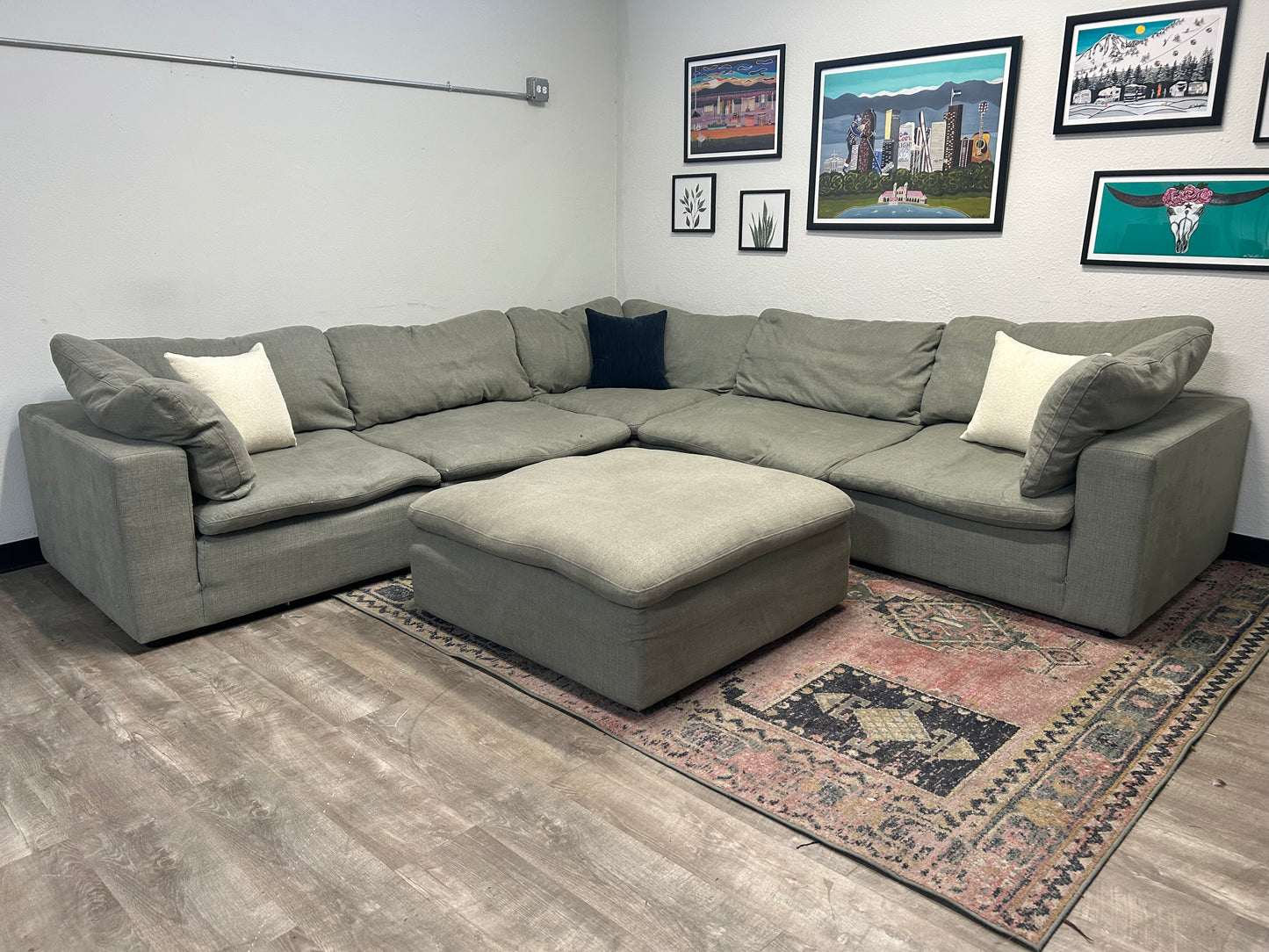 6-Pc Modular Sky Grey Cloud Sectional With Ottoman