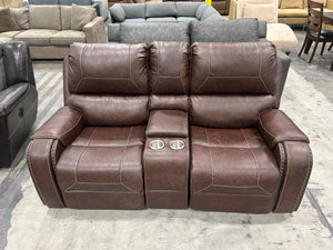 Brown Leather Recliner-Glider Sofa