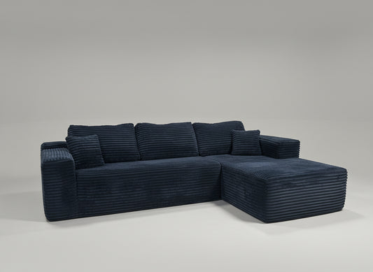Obsidian Black Velvet Corduroy Chaise Sectional