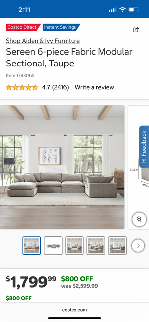 Aiden & Ivy Sereen 6-Pc Modular Sectional (Taupe)