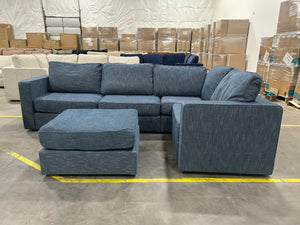 *Perfect Condition* Vintage Blue Rained Chenille LoveSac (5 Seat/7 Side)