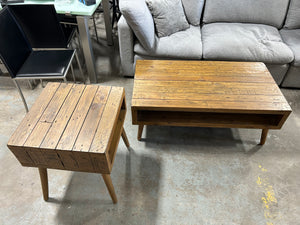 Oak Wood MCM Coffee Table/End Table Set