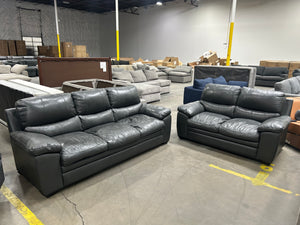 Dark Gray Leather Sofa & Loveseat Set