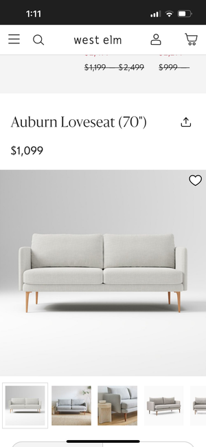 West Elm 70” Light Gray Auburn Sofa
