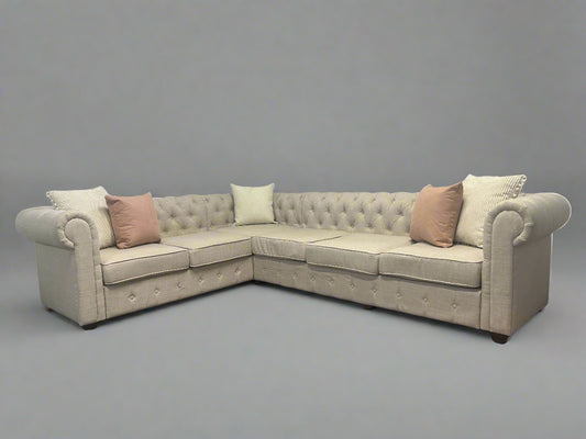 ELEGANT Beige L-Shaped Chesterfield Sectional