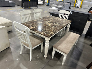 6-Pc Marbled Dining Set w/Bench