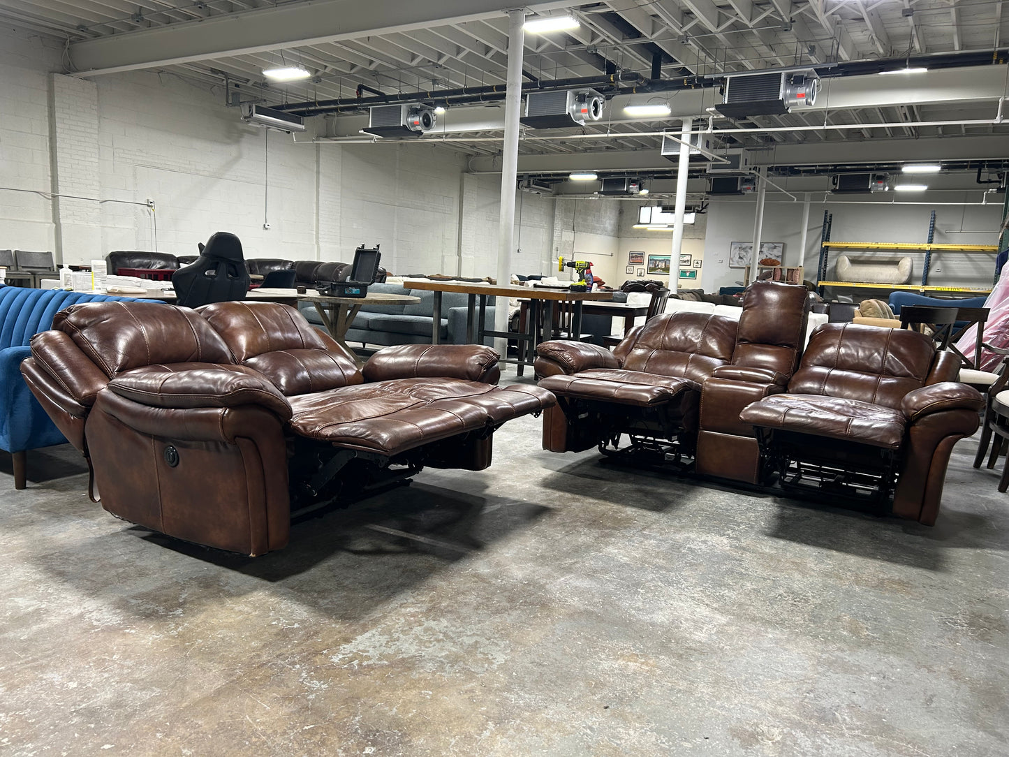 Brown Leather Power Recliner Sofa & Loveseat Set