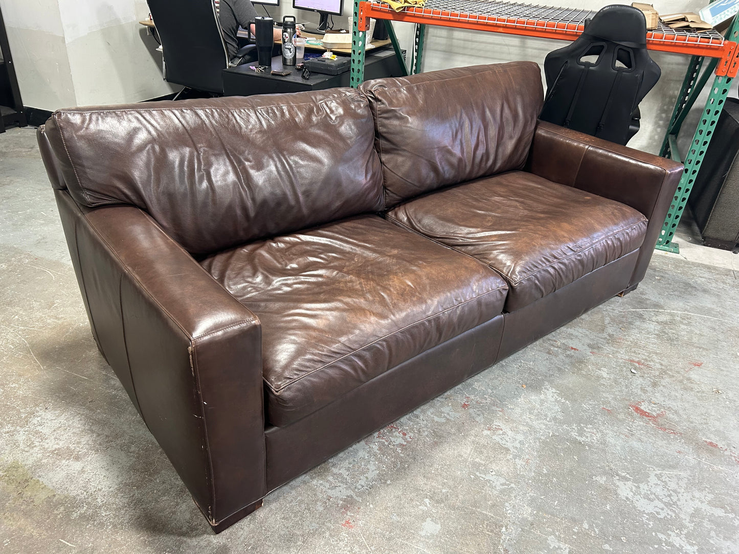 Crate & Barrel 88” Dark Brown Leather Axis Sofa