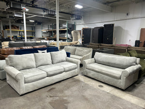 Contemporary Light Gray Velvet Sofa & Oversize Chair Set