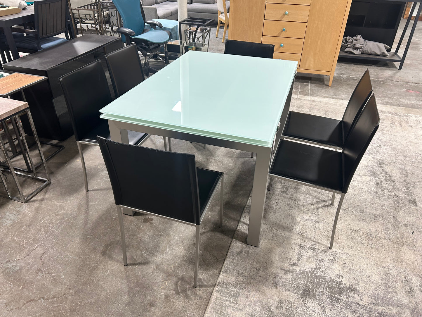 Calligaris 7-Pc Contemporary Tempered Glass Dining Set