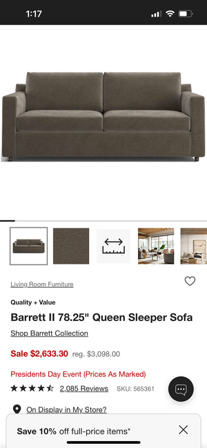 Crate & Barrel Dark Brown Barrett II Queen Sleeper Sofa
