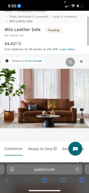 BRAND-NEW Joybird Milo Leather Sofa (Cheyenne Gray Hoss)