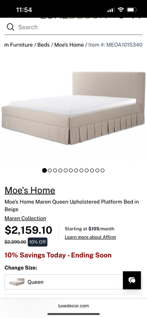 *Brand-New* Moe’s Home Maren Beige Queen Bed Frame