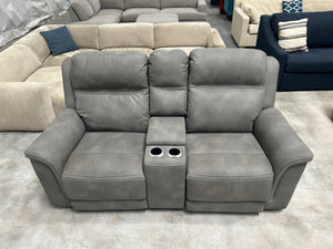 Gray Microsuede Power Recliner Sofa